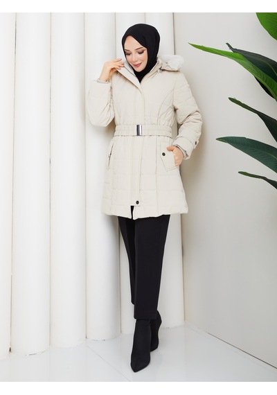 Eslemnur Nova Kumaş Şişme Mont 85cm Bej