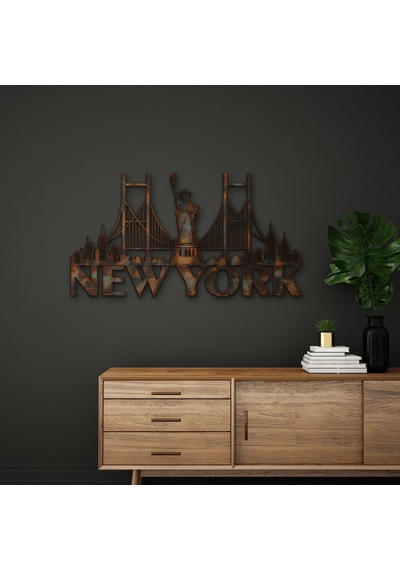 Paslı New York Silüeti - Metal Tablo - Dec0202 60 X 33 Cm Çok Renkli