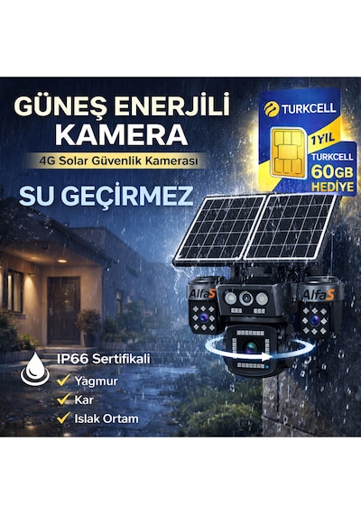 4g 4 Kameralı Sım Kart 1 Yıl 60 Gb Kablosuz Bahçe Depo Arazi İçin Çift Güneş Paneli Solar Kamera
