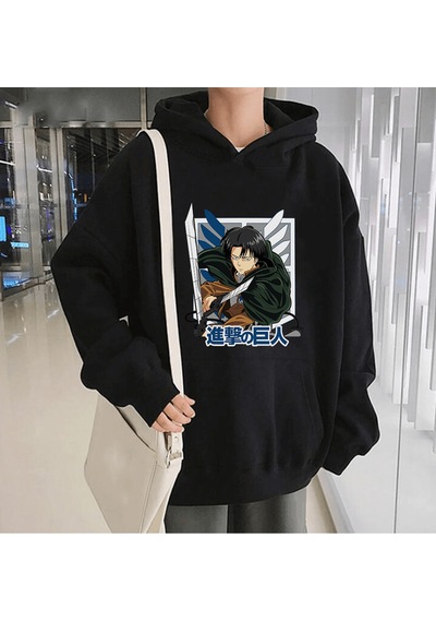 Anime Levi Keşif Birliği Kapşonlu Sweatshirt Siyah