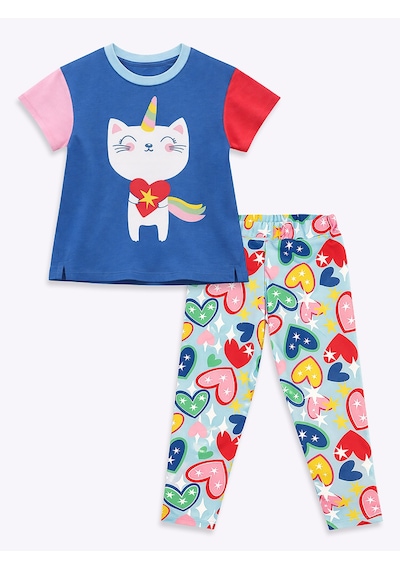 Unicorn Kedi Kız Çocuk İkili Takım Tayt T-shirt İlkbahar Yaz 2-7 Yaş