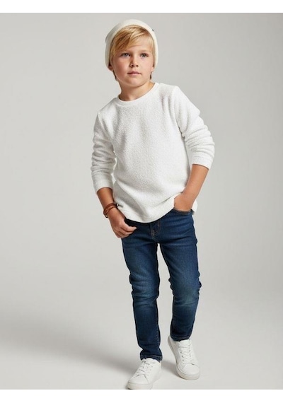 Zekids Erkek Çocuk Uzun Kollu İnce Triko T-shirt-16692 Beyaz