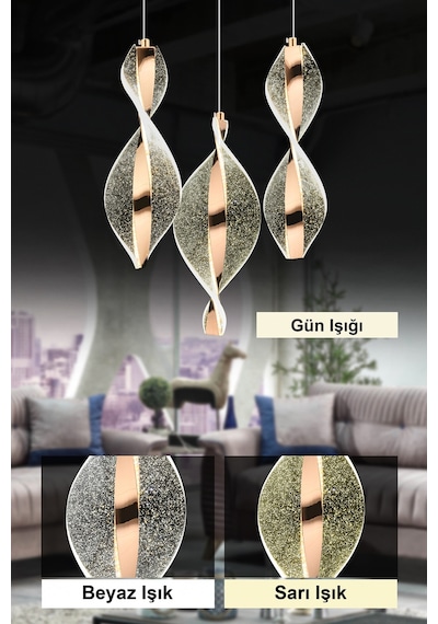 Mars Gold 3'lü Kumandalı Avize Gold