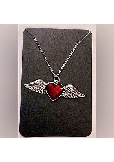 Gotik Kanatlı Kalp Kırmızı 925 Ayar Gümüş Kaplama Kolye 60 Cm Kad Çok REnkli