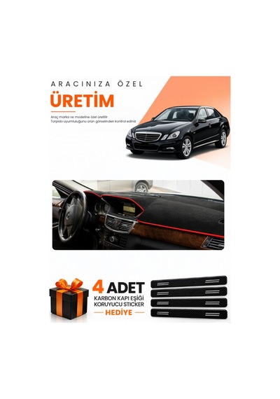 Mercedes W212 2010-2013 Uyumlu Torpido Koruma Örtüsü Oto Kılıfı - Siyah Kırmızı