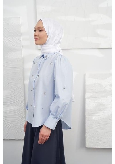 Armanda Jakarlı Şal - Kazayağı Desenli - Kırık Beyaz - Kırık Beyaz
