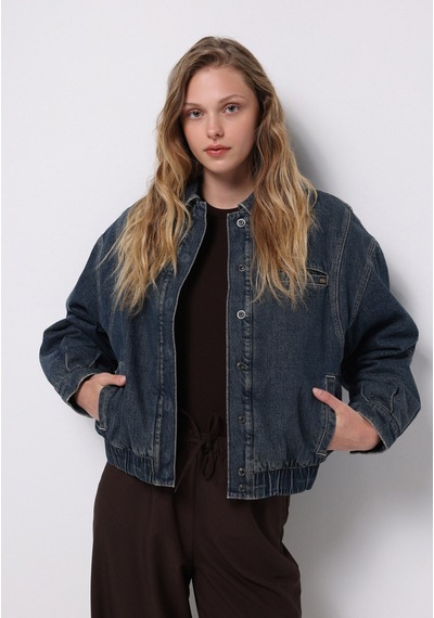 Colins Oversize Fit Çıtçıtlı Astarsız Kadın Mavi Ceket Cl1076054 Q1.v1 Dn44486 Denim