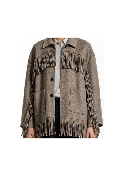 Marsel&leon Marsel Leon Kadın Oversize Püskül Detaylı Düğmeli Kaşe Kaban Vizon