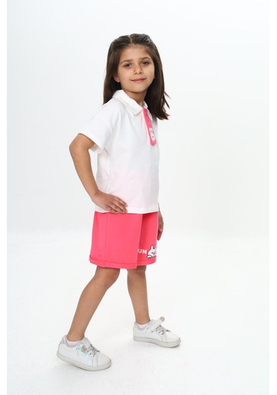 Toontoy Kids Toontoy Kız Çocuk Polo Yaka Göğsü Baskılı Şortlu Takım Fuşya