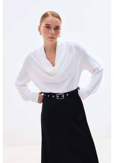 Sateen Degaje Yaka Bluz - Ekru-136736 Ekru