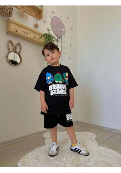Miniko Kids Erkek Çocuk Brawl Stars Pamuk Şortlu Takım Siyah