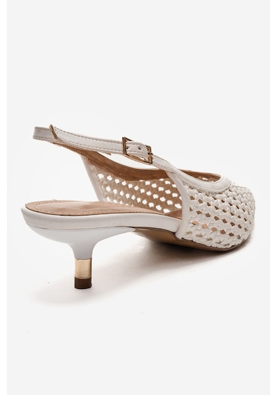 Luvishoes Orelıs Beyaz Örgü Desenli Kadın Kısa Topuklu Ayakkabı Beyaz