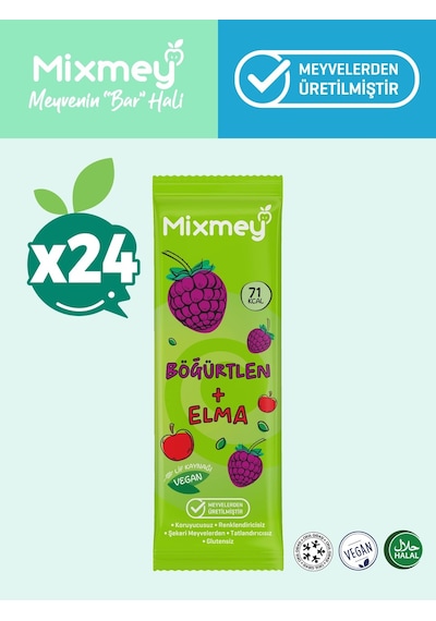 Mixmey Böğürtlen Meyve Barı 24 Adet | Atıştırmalıklar – Vegan, Glutensiz, Koruyucusuz 20gx 24adet