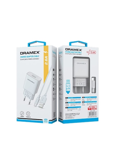 Dramex D26M 2.6A Micro Usb Şarj Adaptörü & Şarj Data Kablosu