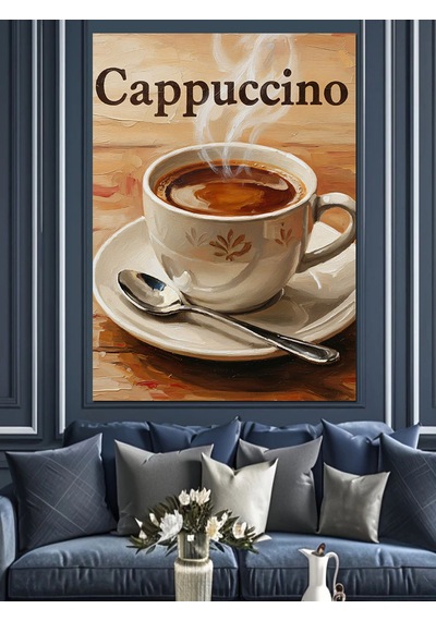 Ahşap Tablo Cappuccino Yazılı Kahve Fincanı