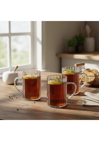 3'lü Borosilikat Cam Kupa Seti - 300 Ml Isıya Dayanıklı İnce Ve Hafif Çay/kahve Bardağı - Kurşunsuz Ekolojik 3 Adet çok renkli