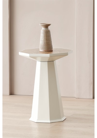 Elegance Sehpa,tekli Sehpa,yan Sehpa,zigon Sehpa - Aytaşı & Ud Renk Tabla Aytaşı Gövde & Ud Açık Ceviz Rengi Tabla