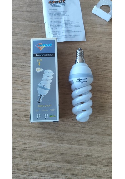 Umut 9w E14 Duy Spiral Tasarruflu Ampul 6700k Beyaz Işık 8000 Saat Ömür