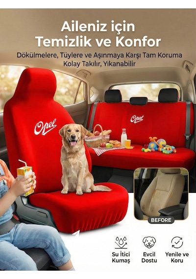 Opel Agila İle Uyumlu 4 Parça Koltuk Kılıfı Sade Tasarım Kırmızı