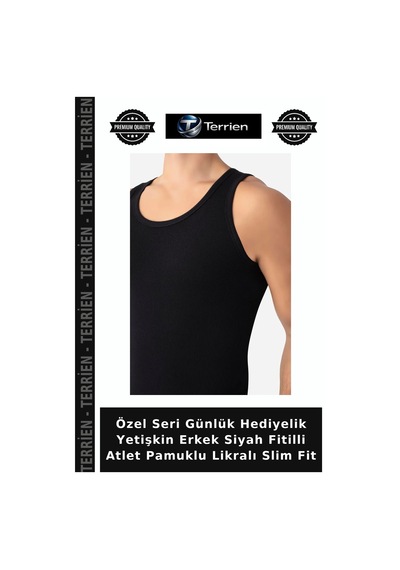 Terrien Özel Seri Günlük Hediyelik Yetişkin Erkek Siyah Fitilli Atlet Pamuklu Likralı Slim Fit