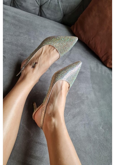 036 1313 Topukla Kadın Taşlı Alçak Topuklu Stiletto Abiye Ayakkabı 001