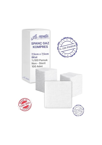 Ağaoğlu Spanç Gazlı Bez 7,5x7,5cm 8 Katlı 100 Adet