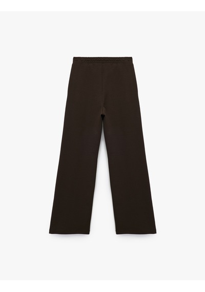 Koton Beli Lastik Detaylı Cepli Geniş Paça Pantolon Kahverengi 6wak40051ek Kahve