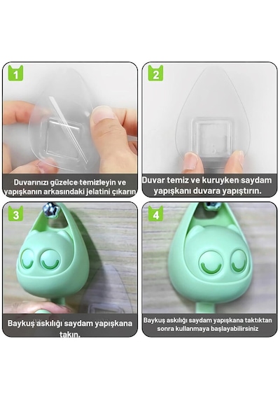Baykuş Askılıki Gözlerini Açan Yapışkanlı Kedi Askılık, Yeşil