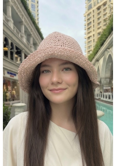 Mollycrush Kadın Pembe Yazlık Örgü Bucket Şapka Güneş Koruyucu Trend Kova Model Toz Pembe