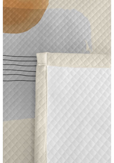 Minimal Geometrik Genç Odası Tek Kişilik Pike Takımı - Bej Gri Modern 160x220 Cm Yatak Örtüsü Kremamsı Akşam Havası