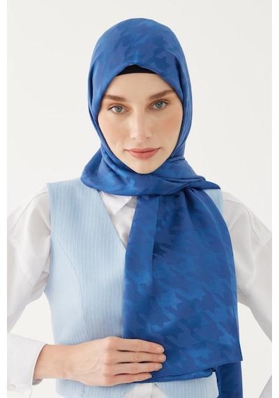 Mirsoy Scarf Kazayağı Desen Parlak Jakar Şal - Mavi Mavi