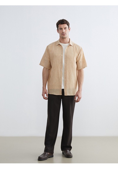 LC Waikiki Lc Waıkıkı Bej Regular Fit Poplin Erkek Gömlek