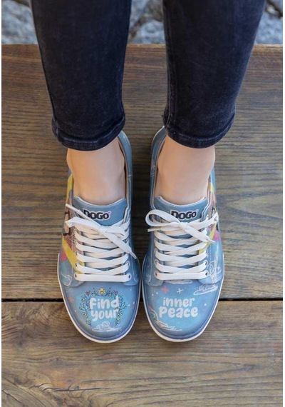 Kadın Vegan Deri Mavi Sneakers - Find Your Inner Peace Tasarım Çok Renkli