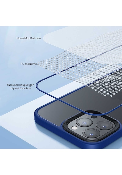 Apple Uyumlu iPhone 13 Mini Kılıf Kenarları Renkli Arkası Mat Kılıf Lacivert