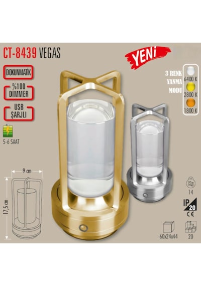 Cata Ct-8439 Vegas Şarjlı Masa Lambası Gümüş
