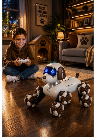 Uzaktan Kumandalı Şarjlı Robot Köpek Kahverengi-beyaz Merdiven Çıkabilen Hareketli Oyuncak