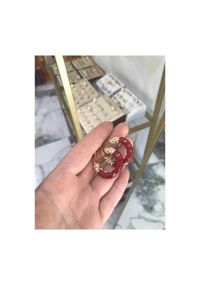 Özel Seri Gold Detaylı Küpe Bordo