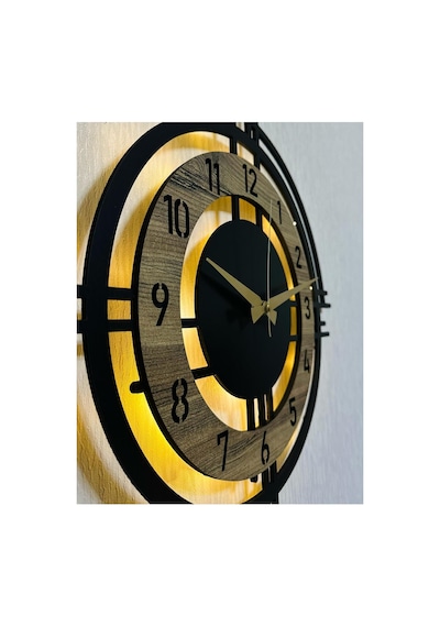 Pey Aksesuar Işıklı Ahşap Duvar Saati 48 Cm Dekoratif Modern Tasarım Sonomo 0240-keçe-şekilli-48cm