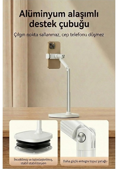 Jopree X66f Ayarlanabilir Telefon Standı 360 Döner, Canlı Yayın/çekim İçin Ergonomik Masaüstü Tutucu, Alüminyum Alaşımlı, Video & Sohbet Destekli, 75-115mm Telefonlar İçin Beyaz