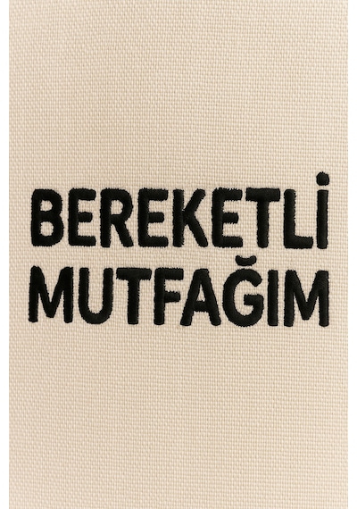 Bereketli Mutfağım Nakışlı Keten Yıkanabilir Mutfak Önlüğü Standart Beden 1 Adet 50x70 Cm Bej