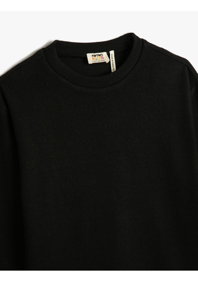 Koton Basic Sweatshirt Pamuklu Bisiklet Yaka Etiket Detaylı Siyah 4wkb10339tk
