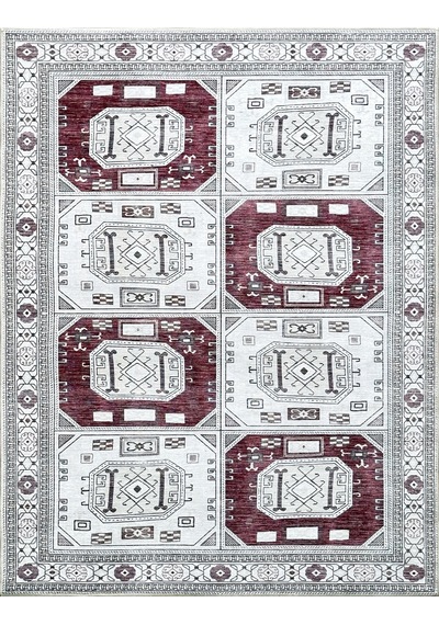 Geometrik Panel Desenli Krem Ve Bordo Etnik Halı - Ar848cr Krem - Bordo