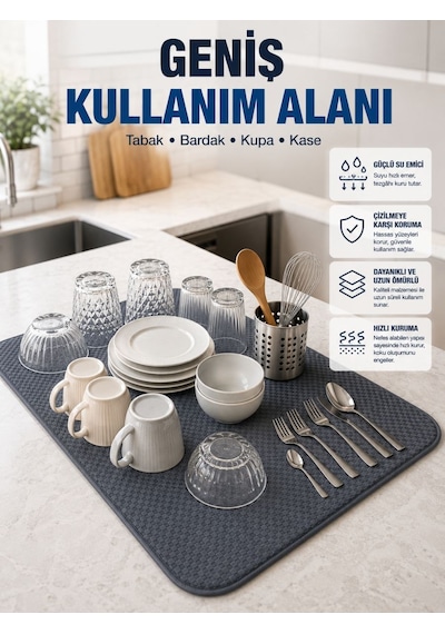 Mikrofiber Bulaşık Kurutma Matı Yüksek Su Emici Mutfak Kurutma Örtüsü