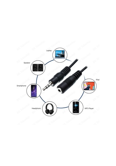 3.5 Mm Stereo Aux Ses Uzatma Kablosu Erkek - Dişi 5 Metre