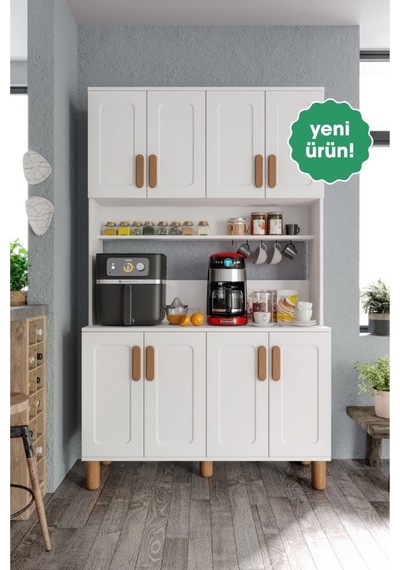 Flora Flr8120 Bohem Kahve Köşesi 8 Kapaklı Mdf Mebran Kapaklı Mutfak Dolabı Çok Amaçlı Dolap Beyaz Flora Flr8120 Bohem Kahve Köşesi 8 Kapaklı Mdf Mebran Kapaklı Mutfak Dolabı Çok Amaçlı Dolap Beyaz