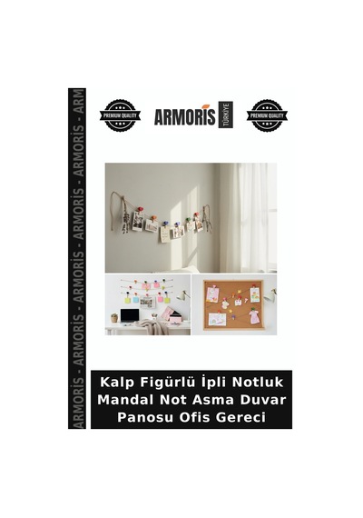 Kalp Figürlü İpli Notluk Mandal Not Asma Duvar Panosu Ofis Gereci