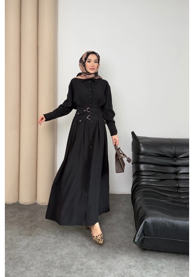 Mihran Butik Valeno Model Coupra Model Kumaş Kemer Detaylı Elbise Siyah