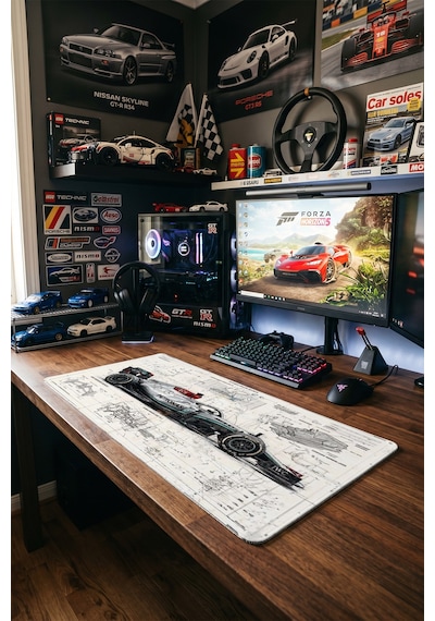 Mercedes Amg Petronas Formula 1 Teknik Çizim 40x90 Cm Oyuncu Mousepad Kaymaz Taban Büyük Boy Mousepad