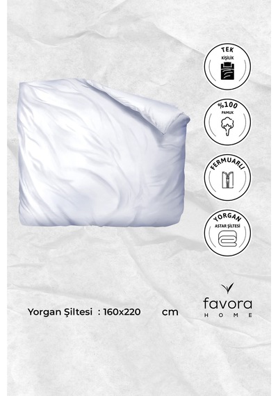 Yorgan Astar Şiltesi %100 Pamuk Tek Kişilik Fermuarlı Yorgan İç Kılıfı 160x220 - Beyaz