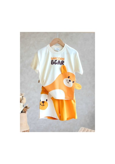 Eray Alp Kids Erkek Çocuk Beyaz Baskılı Ayıcık Tişört Şort Takımı Yazlık Günlük Model